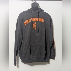 Men's Browning Hooded Sweatshirt Graphic Pullover RIFLE Sleeve XL Gray Orange